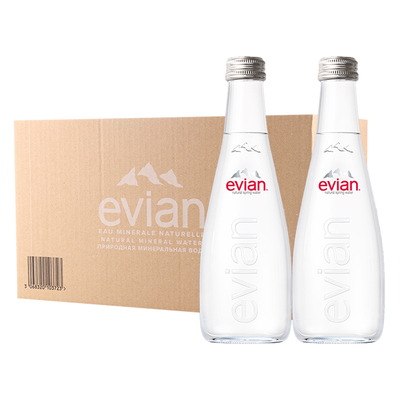 evian法国进口玻璃瓶饮用矿泉水