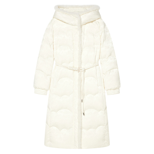 Goodland美地新中式白色水貂毛连帽羽绒服女长款鸭绒LC34508110