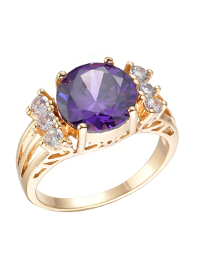 跨境彩宝戒指轻奢高级感女士镶嵌AAA锆石指环复古气质紫水晶饰品