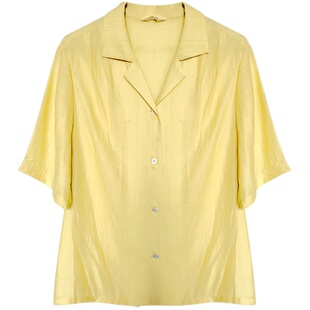 柔软细腻~原创复古黄色通勤宽松薄款短袖气质女衬衫夏季透气上衣