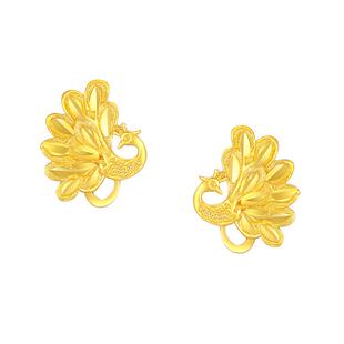 赛菲尔黄金耳饰足金999.9孔雀耳圈吉祥鸟耳钉婚嫁黄金耳环送女友