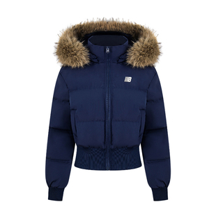 SREK高级感毛领连帽棉服女座山雕外套冬季短款保暖收腰显瘦棉衣