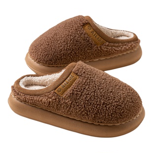 毛绒厚底棉拖鞋男款秋冬季室内居家舒适加绒加厚保暖防滑毛毛拖鞋