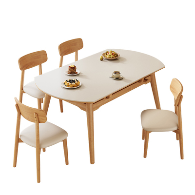 馨佰利岩板餐桌椅原木风可变圆桌