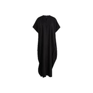 【天猫臻选】AUM噢姆2025年夏季新款暗纹印花V领连衣裙黑色长裙女