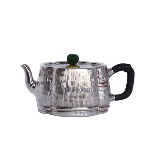 纯银时代 竹韵泡茶壶足银999纯手工錾刻纹理精致文雅银茶壶120ml