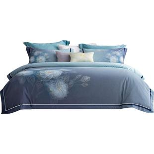 水星家纺60支长绒棉磨毛四件套抗菌保暖纯棉轻奢套件印花被套床单