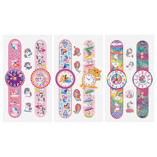 杰利女孩手表贴纸纹身贴儿童贴画荧光独角兽美人鱼恐龙安全防水可洗男孩宝宝公主卡通手表水转印贴纸