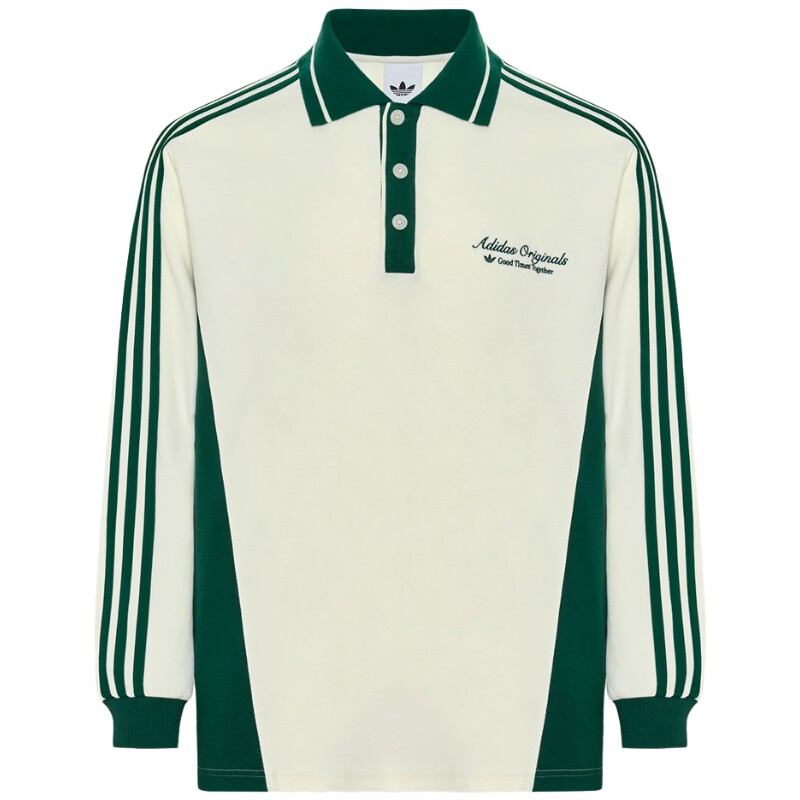 adidas阿迪达斯三叶草男子撞色条纹休闲运动长袖POLO衫上衣KW5688