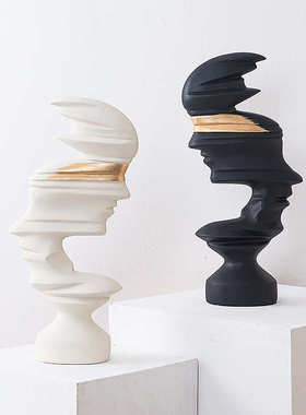 黑白哑光抽象人物摆件现代简约售楼部酒店玄关电视柜树脂雕塑装饰