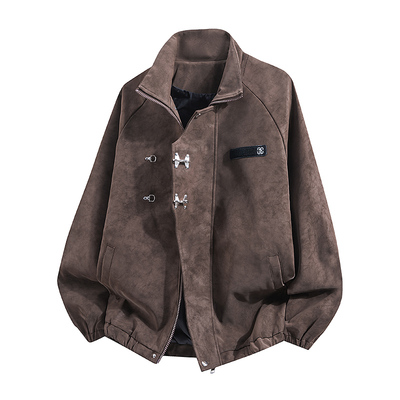 美式复古立领机车服皮衣外套男女