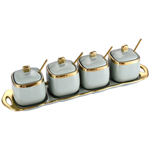 北欧盐味精调料罐调味盒陶瓷高端厨房用品家用辣椒油罐子组合套装