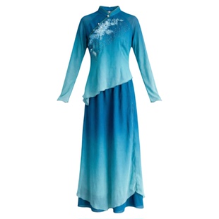 古典舞服装女中国风飘逸纱衣练功服渐变色演出服秧歌舞蹈服