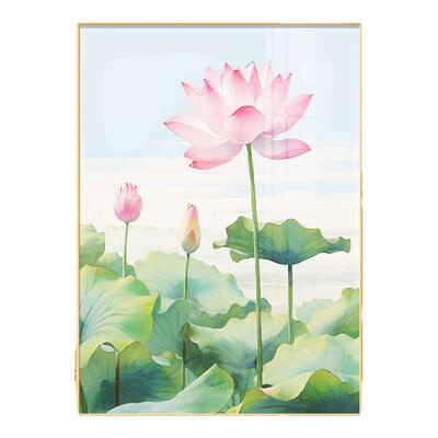 和气生财现代简约客厅装饰画晶瓷写实桌面摆画高级感荷花玄关挂画