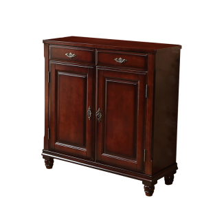 美式乡村仿古做旧板栗色带抽屉两门三门对开收纳橡木实木鞋柜玄关