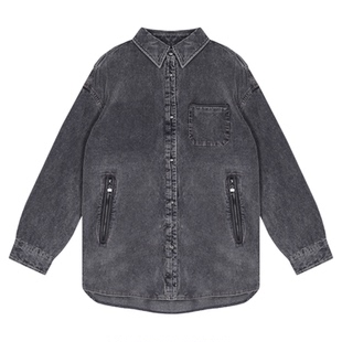 CHU楚妞[灯芯]羽绒翻领拉链衬衫春季新款女美式外套夹克上衣