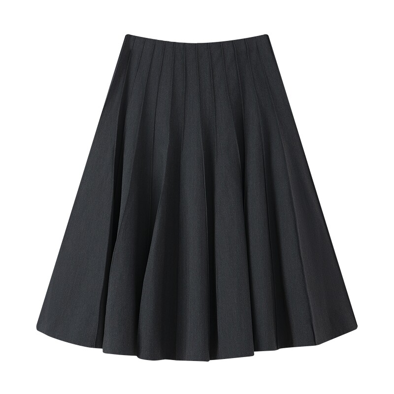 LILY2025新款女装格雷系学院风高腰通勤百褶裙A字半身裙小个子