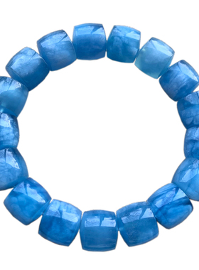 天然蓝天白云海蓝宝直切桶珠手链