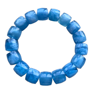 天然蓝天白云海蓝宝直切桶珠手链巴西润蓝色水晶送礼物饰品情侣款