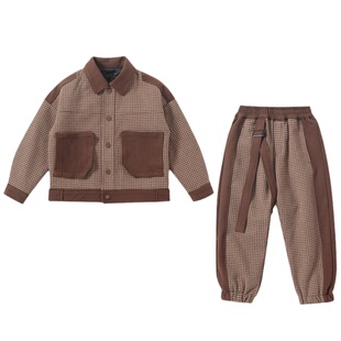 男童年货千鸟格套装新款童装加厚夹棉冬装中大童休闲两件套潮儿童