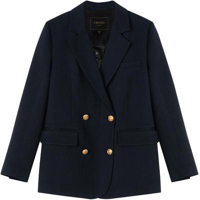 LAGOGO藏青色双排扣通勤西装外套