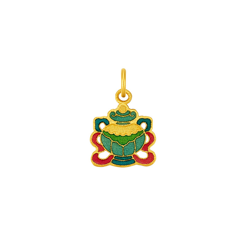 明牌珠宝八瑞相古法黄金吊坠 足金珐琅彩吉祥八宝宝瓶吊坠AFC0894