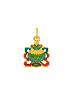 明牌珠宝八瑞相古法黄金吊坠 足金珐琅彩吉祥八宝宝瓶吊坠AFC0894