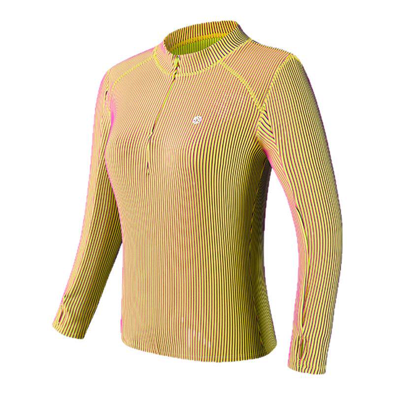 必迈女子运动半弹长袖跑步弹力紧身衣马拉松运动服瑜伽健身上衣