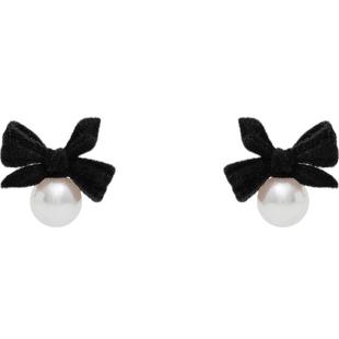黑色蝴蝶结珍珠款耳钉女士法式复古气质耳环精致轻奢新款爆款耳饰