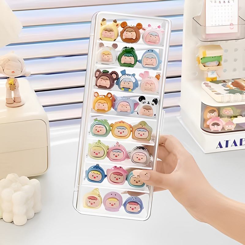 萌粒展示盒盲盒展示架迷你手办娃娃摆件多层透明亚克力防尘收纳盒