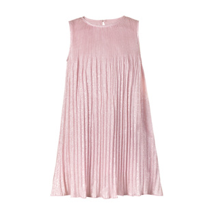 LittleNaive儿童春秋连衣裙无袖压褶粉色裙子女童闪闪高级背心裙