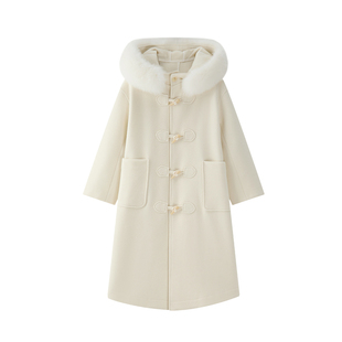 纯欲风日系文艺乳白色清纯宽松慵懒中长款加厚毛领羊绒大衣外套