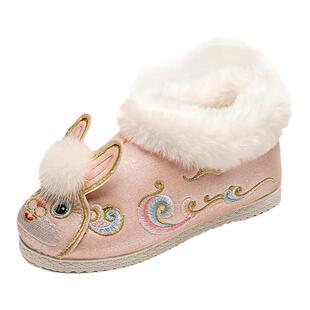 女童手工汉服鞋子老北京防滑童靴拜年鞋冬年服儿童唐装鞋宝宝童鞋