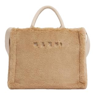 【新年礼物】MARNI RAFFIA SHOPPER 中号毛绒LOGO手提包托特包