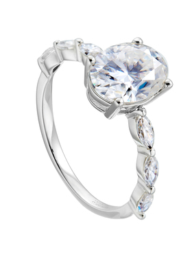 AHCHOO 静奢高级感2克拉莫桑石鸽子蛋戒指925银椭圆碎钻蛋形指环