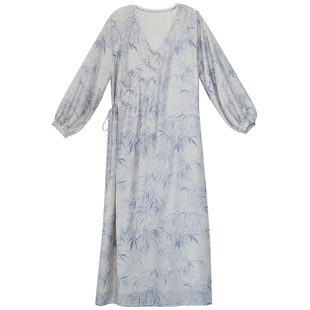 江南范新式改良汉服连衣裙2025年春v领竹叶日常中式国风裙一体式