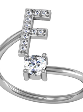 学院风英文字母镶钻戒指开口指环