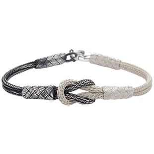 土耳其青丝白发99纯银编织男士手链情侣款手绳小众轻奢足银丝手镯