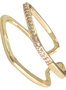 925银小方戒镶钻超闪女开口戒指