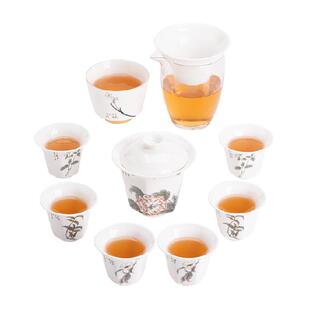 苏氏陶瓷 羊脂玉花开富贵一碗六杯功夫茶具套组