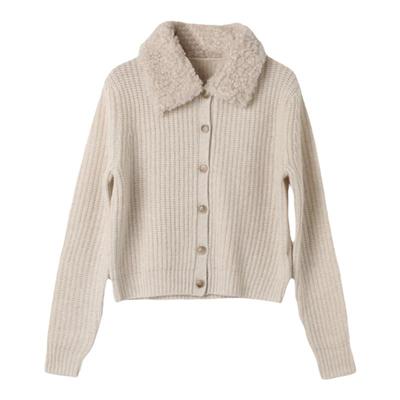 西町村屋氛围毛领短款针织开衫女