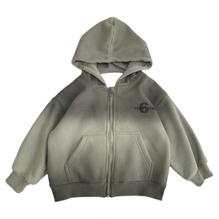 男童一体绒连帽外套秋冬装儿童韩版渐变上衣时尚中小童卫衣开衫潮