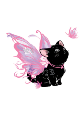 她画天使猫咪纹身贴黑猫纹身师合作款蝴蝶可爱少女防水女持久宠物