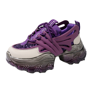 厚底老爹鞋女欧洲站2025新款紫色增高女士鞋女款鞋子爆款今年女鞋