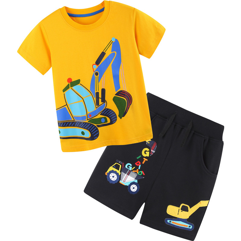 儿童衣服挖掘机套装夏纯棉两件套