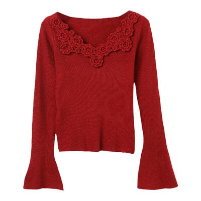 西町村屋复古气质手工钩花针织衫