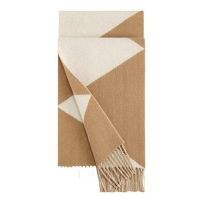 万事利秋冬新款流苏拼色绵羊毛围巾保暖披肩围脖羊毛围巾--几何韵