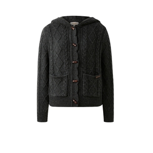 Eland衣恋毛针织衫女复古气质单排扣连帽开衫2025冬季新款