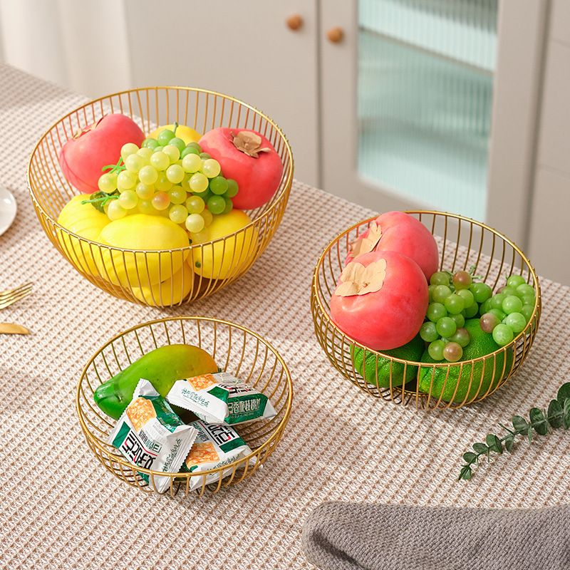 创意家用水果盘铁艺北欧风客厅桌面零食小吃糖果篮网红轻奢收纳篮
