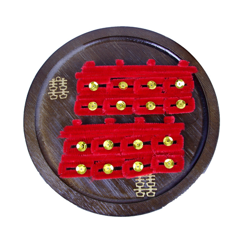 头戴喜字花婚宴红丝绒头喜字花